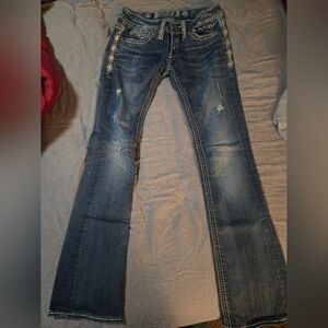 Studio Women's Blue Straight Leg Jeans with Distressed Details